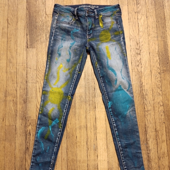 American Eagle Outfitters Super Stretch Jeggings Size 4 Graphic Art Design - Picture 2 of 16